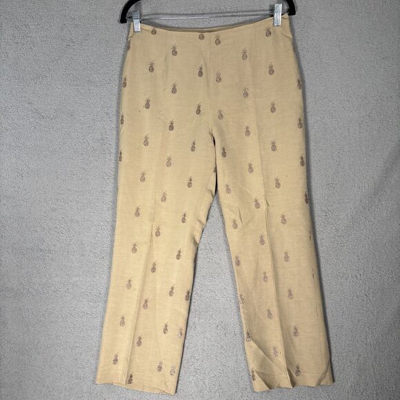 Tori Richard Capri Pants Women’s 6 Silk Linen Blend Pineapple AOP Khaki Resort - Picture 1 of 14